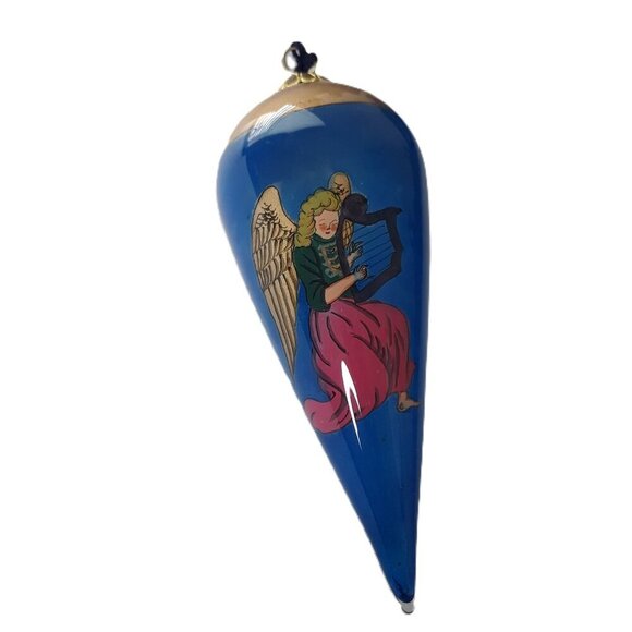 7-Reverse Painted Glass Angel Ornaments Bell 3" & Teardrop 5" Christmas - Picture 5 of 10